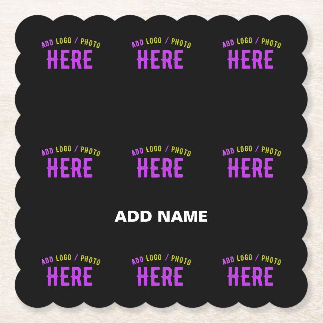 STYLISH MODERN CUSTOMIZABLE BLACK VERIFIED BRANDED PAPER COASTER (Front)