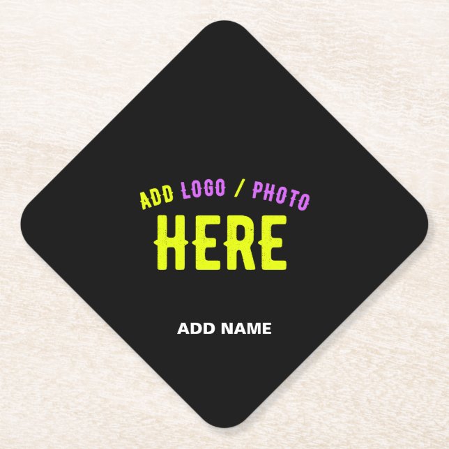 STYLISH MODERN CUSTOMIZABLE BLACK VERIFIED BRANDED PAPER COASTER (Front)