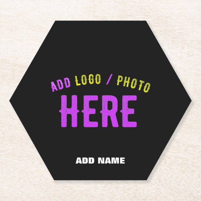 STYLISH MODERN CUSTOMIZABLE BLACK VERIFIED BRANDED PAPER COASTER (Front)