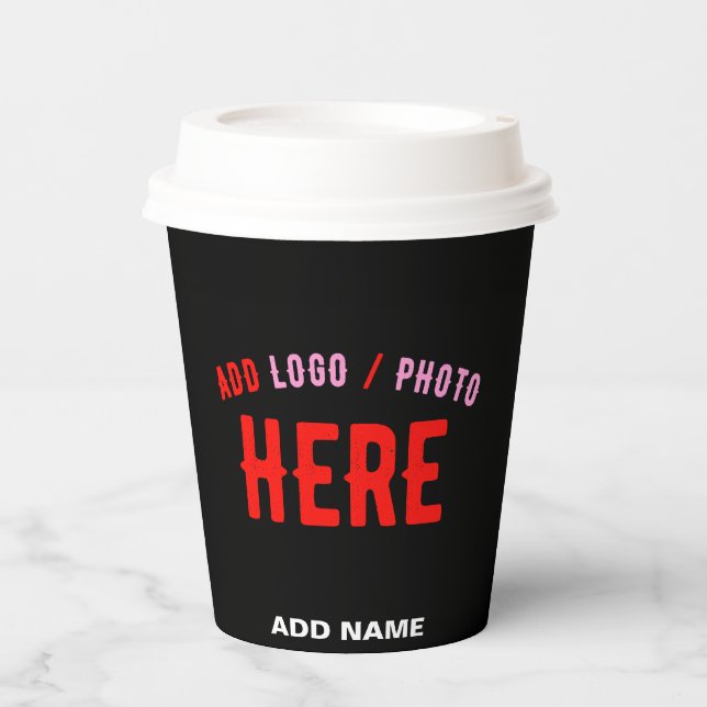 STYLISH MODERN CUSTOMIZABLE BLACK VERIFIED BRANDED PAPER CUPS (Front)