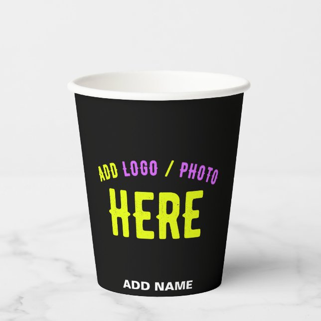 STYLISH MODERN CUSTOMIZABLE BLACK VERIFIED BRANDED PAPER CUPS (Front)