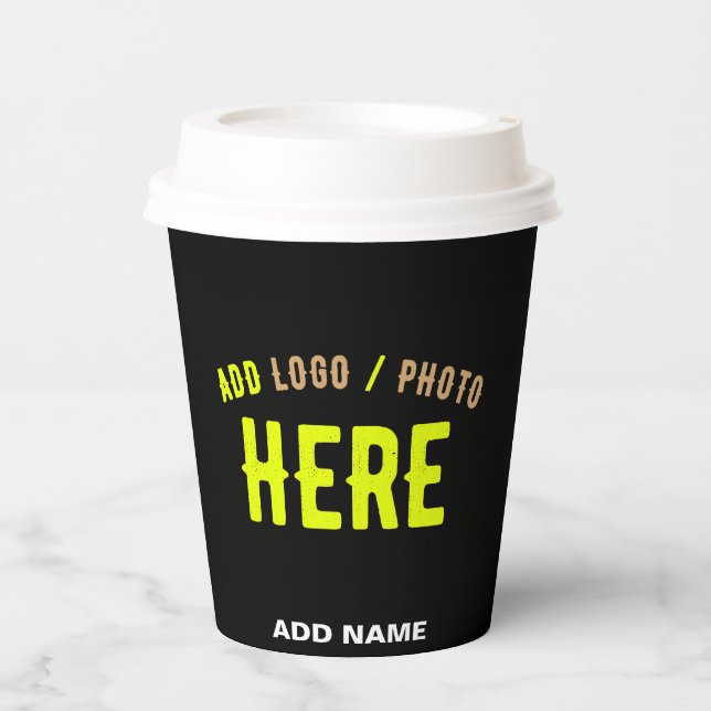 STYLISH MODERN CUSTOMIZABLE BLACK VERIFIED BRANDED PAPER CUPS (Front)