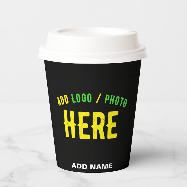 STYLISH MODERN CUSTOMIZABLE BLACK VERIFIED BRANDED PAPER CUPS (Front)