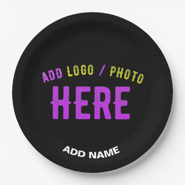 STYLISH MODERN CUSTOMIZABLE BLACK VERIFIED BRANDED PAPER PLATE (Front)
