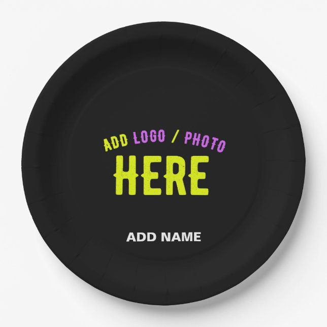 STYLISH MODERN CUSTOMIZABLE BLACK VERIFIED BRANDED PAPER PLATE (Front)