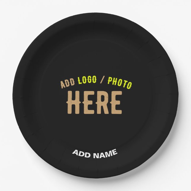 STYLISH MODERN CUSTOMIZABLE BLACK VERIFIED BRANDED PAPER PLATE (Front)