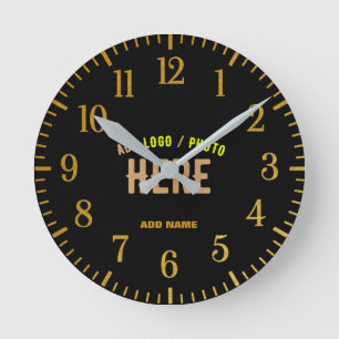 STYLISH MODERN CUSTOMIZABLE BLACK VERIFIED BRANDED ROUND CLOCK