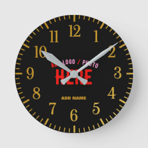 STYLISH MODERN CUSTOMIZABLE BLACK VERIFIED BRANDED ROUND CLOCK