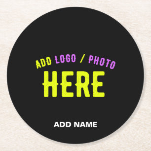 STYLISH MODERN CUSTOMIZABLE BLACK VERIFIED BRANDED ROUND PAPER COASTER