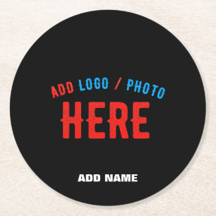 STYLISH MODERN CUSTOMIZABLE BLACK VERIFIED BRANDED ROUND PAPER COASTER