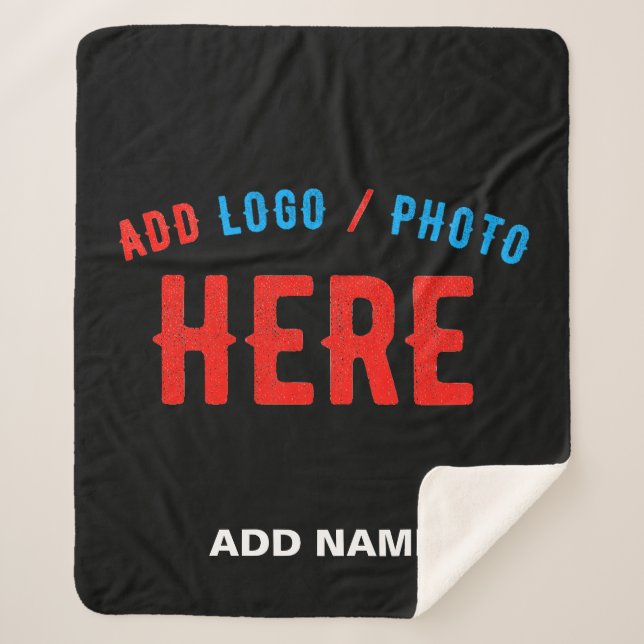STYLISH MODERN CUSTOMIZABLE BLACK VERIFIED BRANDED SHERPA BLANKET (Front)