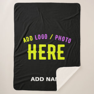 STYLISH MODERN CUSTOMIZABLE BLACK VERIFIED BRANDED SHERPA BLANKET
