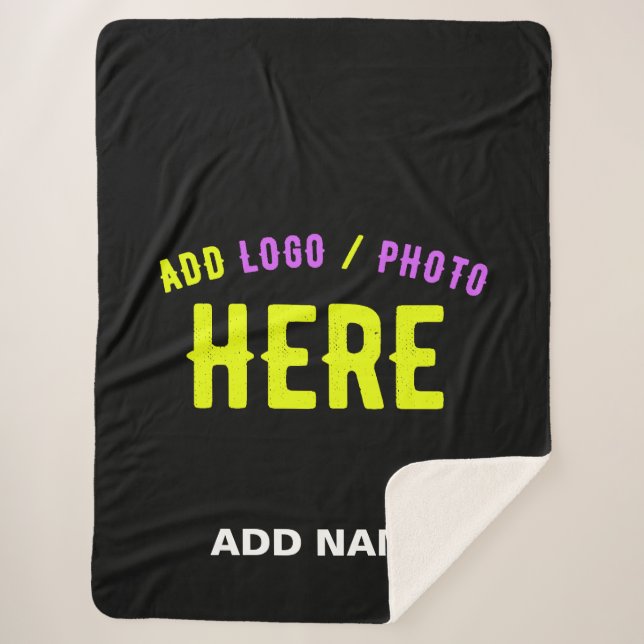 STYLISH MODERN CUSTOMIZABLE BLACK VERIFIED BRANDED SHERPA BLANKET (Front)