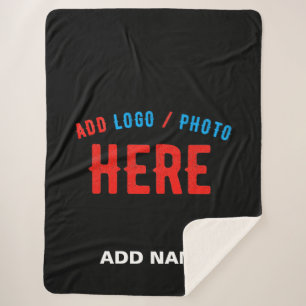 STYLISH MODERN CUSTOMIZABLE BLACK VERIFIED BRANDED SHERPA BLANKET