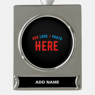 STYLISH MODERN CUSTOMIZABLE BLACK VERIFIED BRANDED SILVER PLATED BANNER ORNAMENT