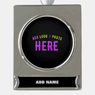 STYLISH MODERN CUSTOMIZABLE BLACK VERIFIED BRANDED SILVER PLATED BANNER ORNAMENT