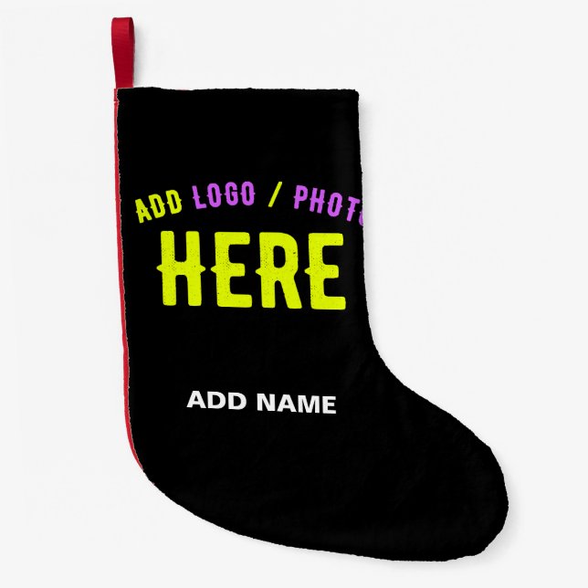 STYLISH MODERN CUSTOMIZABLE BLACK VERIFIED BRANDED SMALL CHRISTMAS STOCKING (Front)