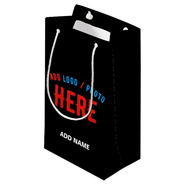 STYLISH MODERN CUSTOMIZABLE BLACK VERIFIED BRANDED SMALL GIFT BAG (Front Angled)