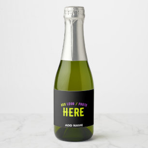 STYLISH MODERN CUSTOMIZABLE BLACK VERIFIED BRANDED SPARKLING WINE LABEL