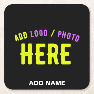 STYLISH MODERN CUSTOMIZABLE BLACK VERIFIED BRANDED SQUARE PAPER COASTER