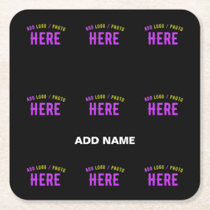STYLISH MODERN CUSTOMIZABLE BLACK VERIFIED BRANDED SQUARE PAPER COASTER