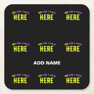 STYLISH MODERN CUSTOMIZABLE BLACK VERIFIED BRANDED SQUARE PAPER COASTER