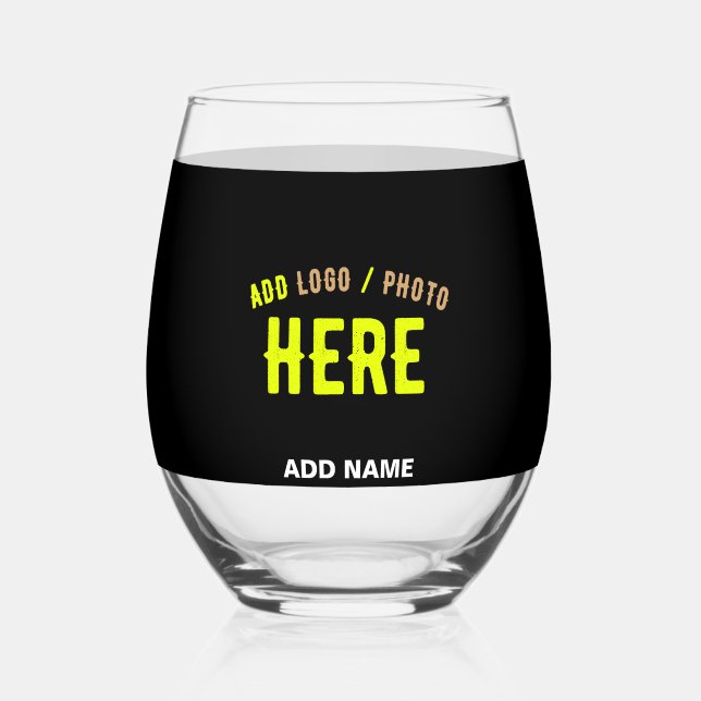 STYLISH MODERN CUSTOMIZABLE BLACK VERIFIED BRANDED STEMLESS WINE GLASS (Front)