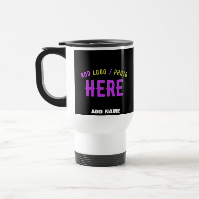 STYLISH MODERN CUSTOMIZABLE BLACK VERIFIED BRANDED TRAVEL MUG (Left)
