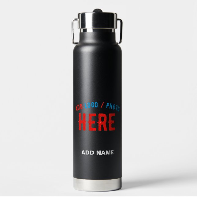 STYLISH MODERN CUSTOMIZABLE BLACK VERIFIED BRANDED WATER BOTTLE (Front)