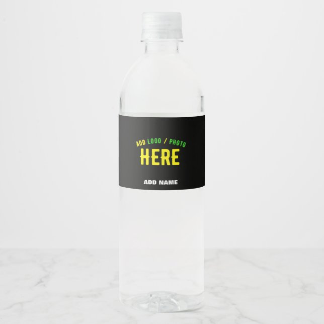 STYLISH MODERN CUSTOMIZABLE BLACK VERIFIED BRANDED WATER BOTTLE LABEL (Front)