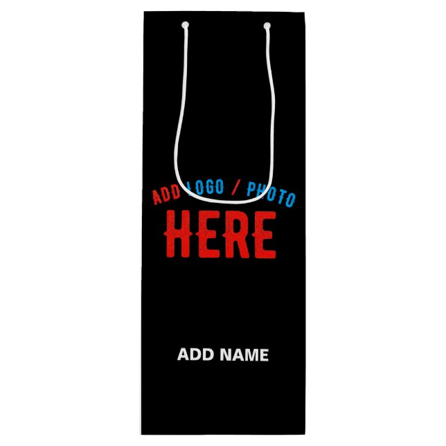 STYLISH MODERN CUSTOMIZABLE BLACK VERIFIED BRANDED WINE GIFT BAG (Front)