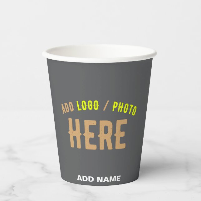 STYLISH MODERN CUSTOMIZABLE GREY VERIFIED BRANDED PAPER CUPS (Front)