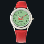 STYLISH MODERN CUSTOMIZABLE RED MINT GREEN BRANDED WATCH<br><div class="desc">THIS IS A DESIGN FITTING FOR EVERYONE.YOU CAN CHANGE, RESIZE OR ADD LOGO, PHOTO, TEXT AND COLOURS THE WAY YOU LIKE.THANK YOU.</div>