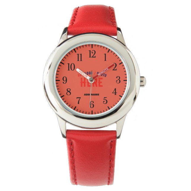 STYLISH MODERN CUSTOMIZABLE TOMATO RED BRANDED WATCH (Front)