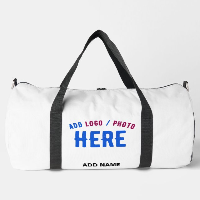 STYLISH MODERN CUSTOMIZABLE WHITE VERIFIED BRANDED DUFFLE BAG (Front)