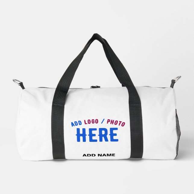 STYLISH MODERN CUSTOMIZABLE WHITE VERIFIED BRANDED DUFFLE BAG (Front)