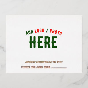 STYLISH MODERN CUSTOMIZABLE WHITE VERIFIED BRANDED FOIL HOLIDAY POSTCARD