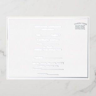 STYLISH MODERN CUSTOMIZABLE WHITE VERIFIED BRANDED FOIL INVITATION POSTCARD