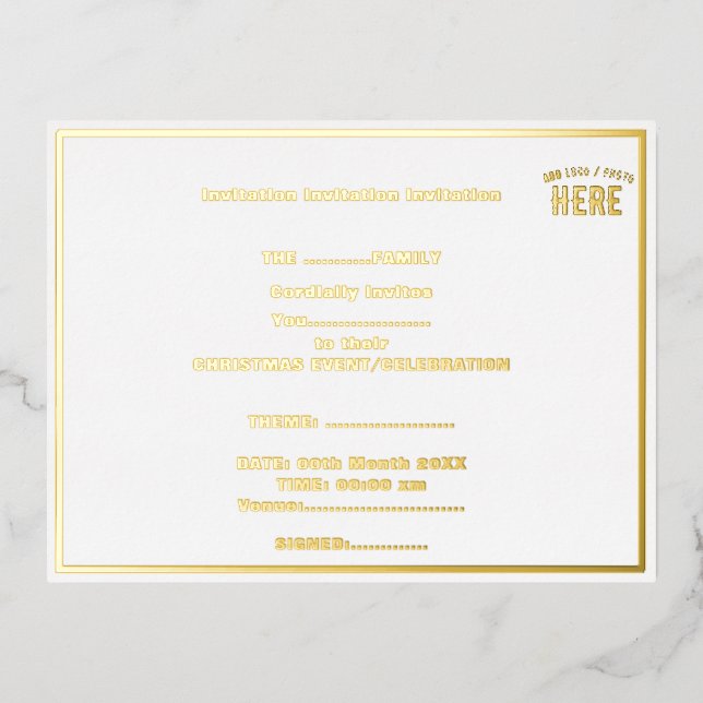 STYLISH MODERN CUSTOMIZABLE WHITE VERIFIED BRANDED FOIL INVITATION POSTCARD (Front)