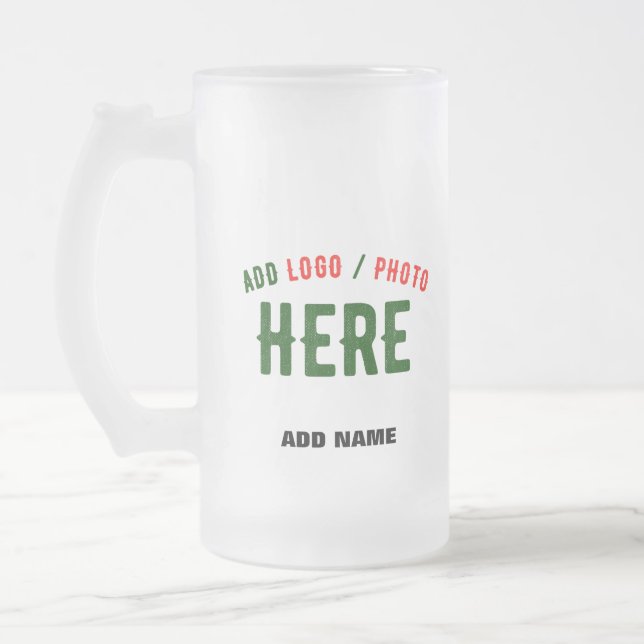 STYLISH MODERN CUSTOMIZABLE WHITE VERIFIED BRANDED FROSTED GLASS BEER MUG (Left)