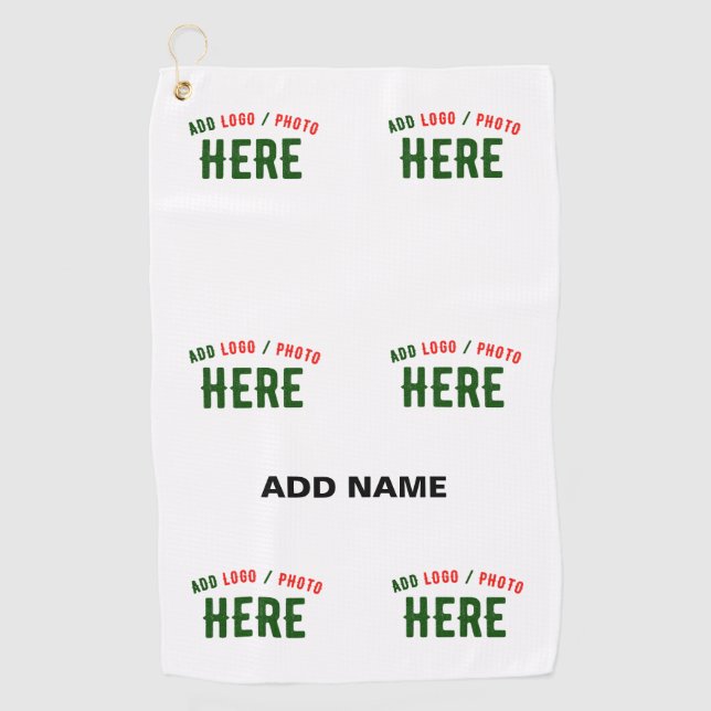 STYLISH MODERN CUSTOMIZABLE WHITE VERIFIED BRANDED GOLF TOWEL (Front)