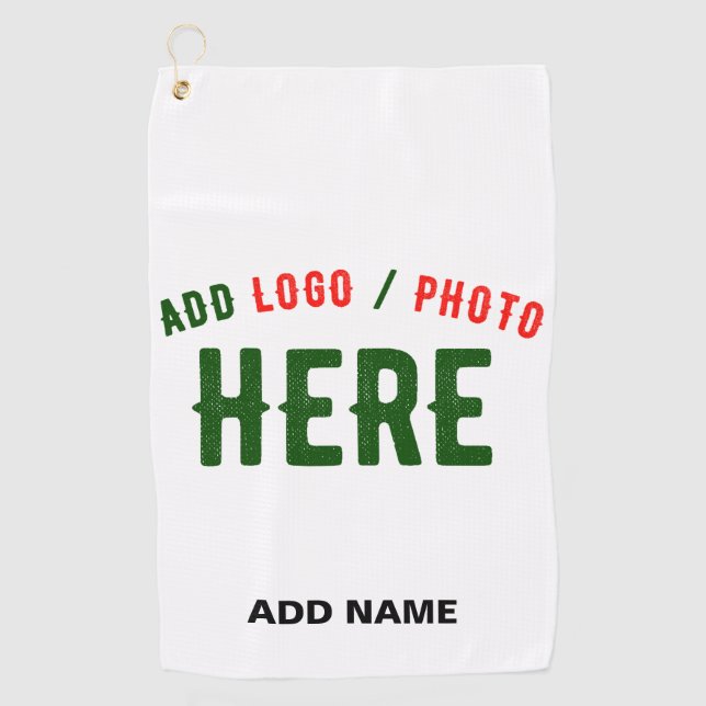 STYLISH MODERN CUSTOMIZABLE WHITE VERIFIED BRANDED GOLF TOWEL (Front)
