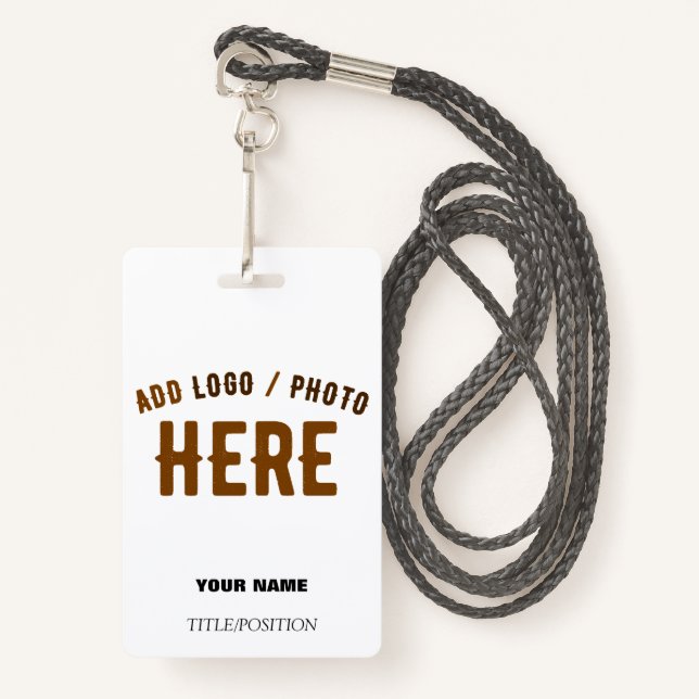 STYLISH MODERN CUSTOMIZABLE WHITE VERIFIED BRANDED ID BADGE (Front with Lanyard)
