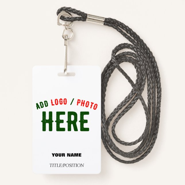 STYLISH MODERN CUSTOMIZABLE WHITE VERIFIED BRANDED ID BADGE (Front with Lanyard)