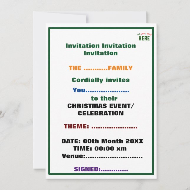 STYLISH MODERN CUSTOMIZABLE WHITE VERIFIED BRANDED INVITATION (Front)