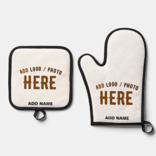 STYLISH MODERN CUSTOMIZABLE WHITE VERIFIED BRANDED OVEN MITT & POT HOLDER SET