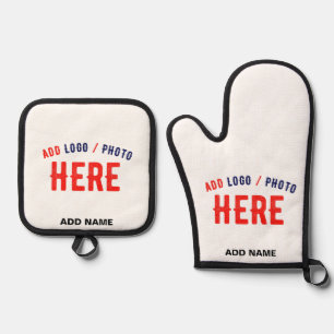 STYLISH MODERN CUSTOMIZABLE WHITE VERIFIED BRANDED OVEN MITT & POT HOLDER SET