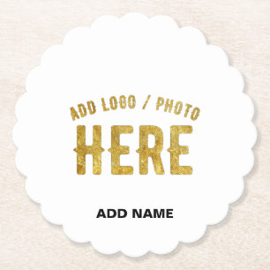 STYLISH MODERN CUSTOMIZABLE WHITE VERIFIED BRANDED PAPER COASTER