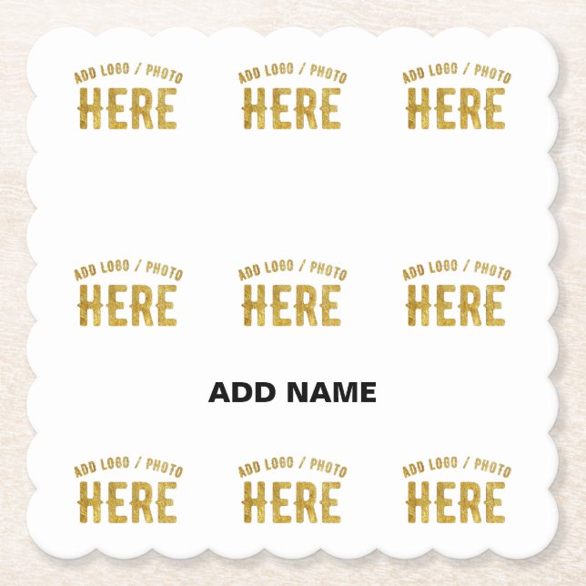 STYLISH MODERN CUSTOMIZABLE WHITE VERIFIED BRANDED PAPER COASTER (Front)