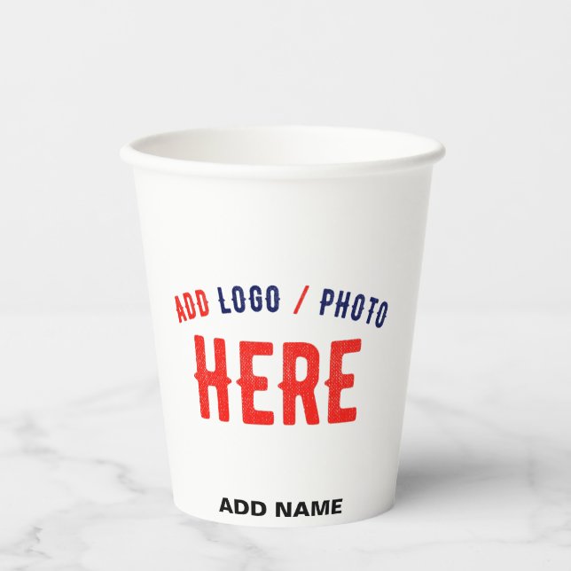 STYLISH MODERN CUSTOMIZABLE WHITE VERIFIED BRANDED PAPER CUPS (Front)